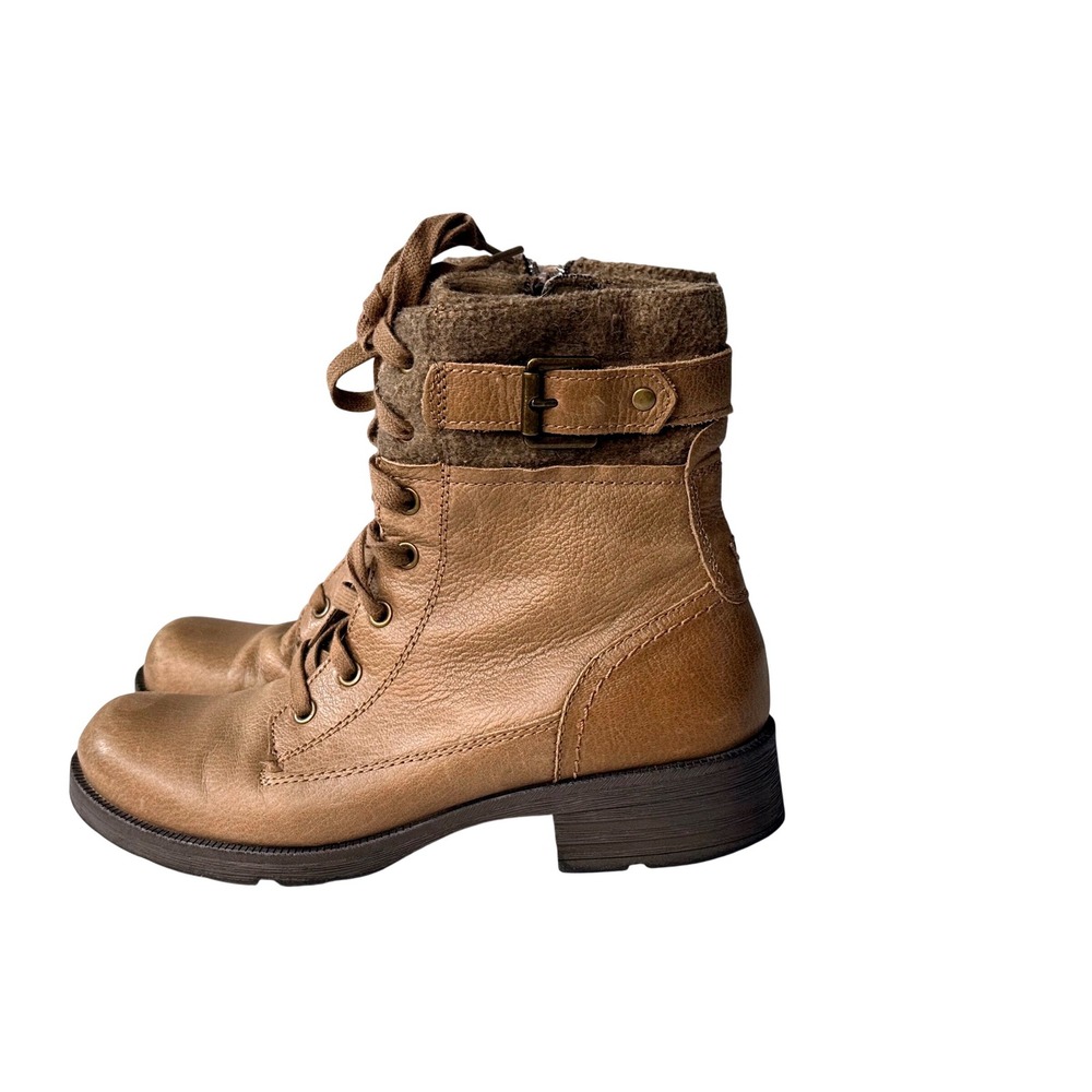 Earth Origins Womens Tan Faux Leather Felt Collar Lace Up Combat Boots Sz 9